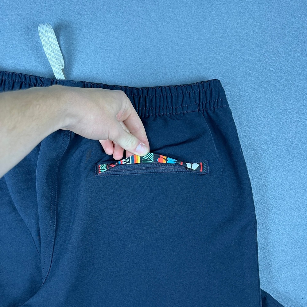 Wowie Mens Navy Blue Joggers Stretch Active Pants Geometric Pocket Size L - Picture 9 of 11